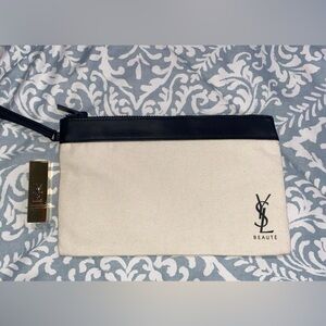 YSL Black and Canvas Cream Women’s Clutch wristlet